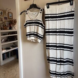 Two Piece Set - Black and White Knit Top and Skirt